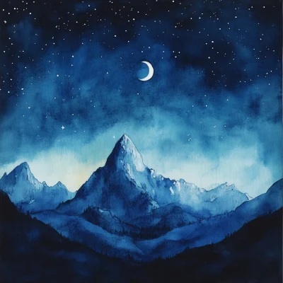 Nighttime Watercolor Mountains