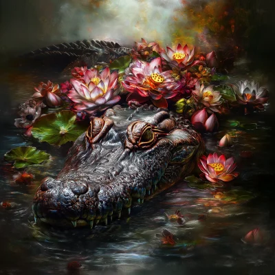 Crocodile Among Lotuses