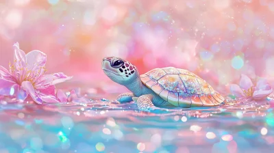 Cute Turtle in Pastel Water