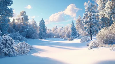 Snowy Meadow in Winter Forest