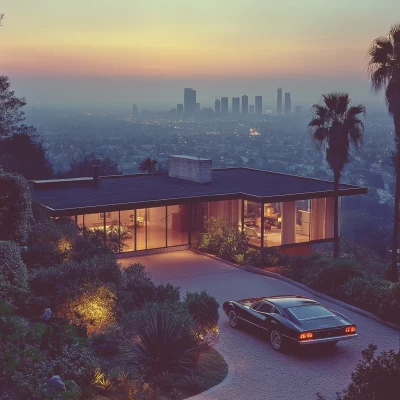 Mid Century Modern Home at Sunset