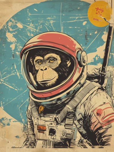 Astronaut Monkey Vintage Poster