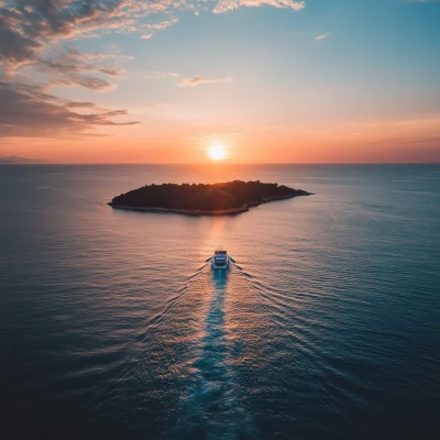 Aerial Sunset Over Island