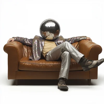 Disco Ball Head Man on Couch