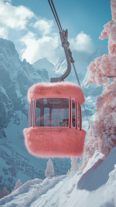 Whimsical Funicular in Snowy Landscape