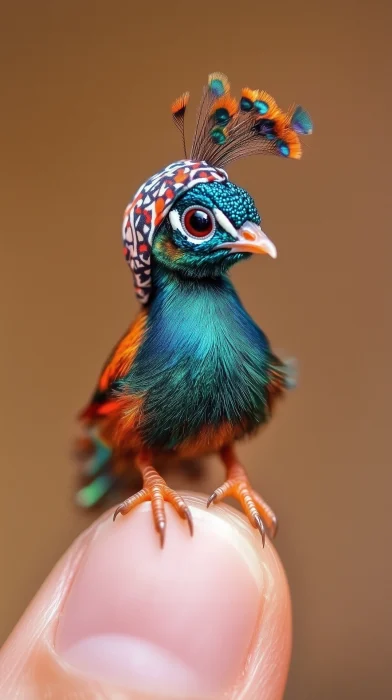 Tiny Peacock on a Finger