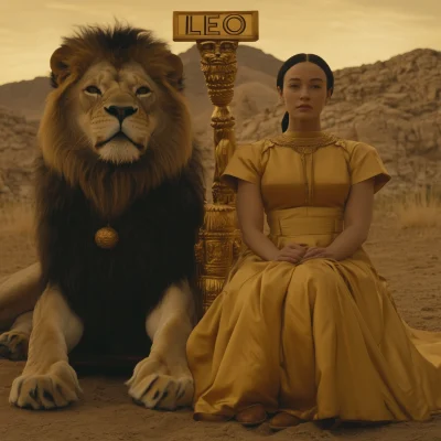 Film Still Featuring Woman and Lion