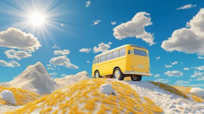 Yellow Bus on Majestic Mountain