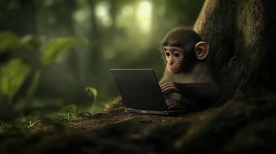 Curious Monkey with Laptop