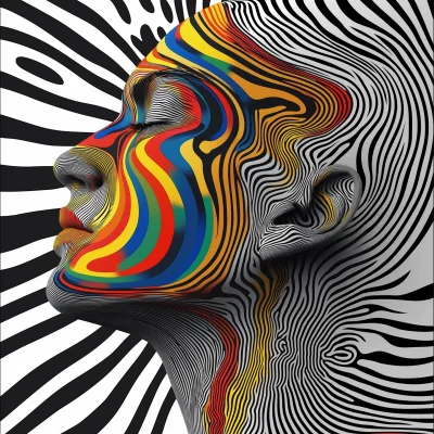 Colorful Human Head in Spiral Lines