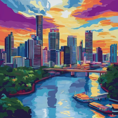 Brightly Colored Brisbane Cityscape