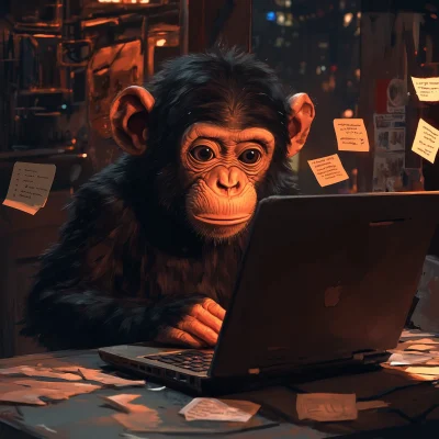 Confused Monkey with Laptop