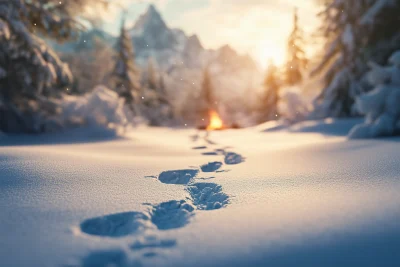 Lonely Footprints in Snow