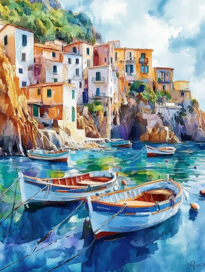 Colorful Port Watercolor