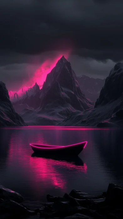 Glowing Boat on Dark Lake