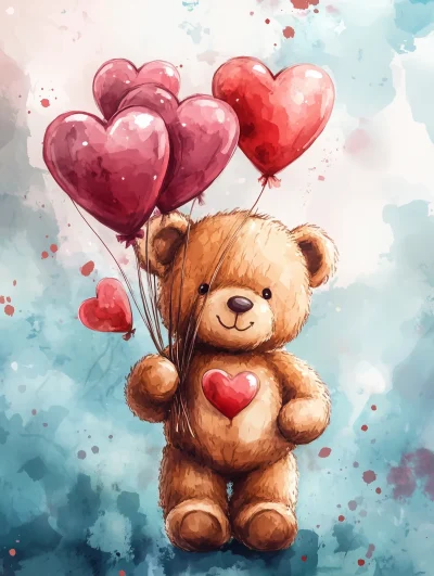 Valentine’s Day Teddy Bear Watercolor