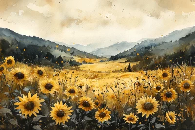 Sunflower Field Watercolor