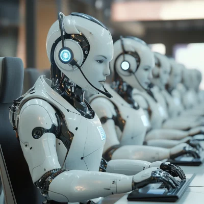 Futuristic Call Center Androids