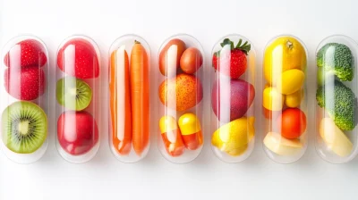 Colorful Fruits and Vegetables in Capsules