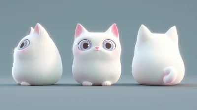 3D White Cat Character