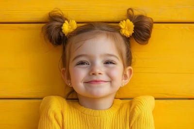 Happy Little Girl with Pigtails