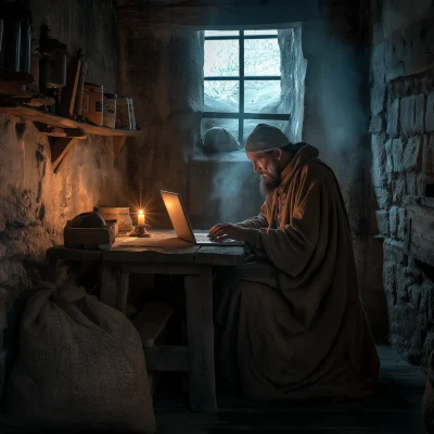 Monk in a Medieval Cellar