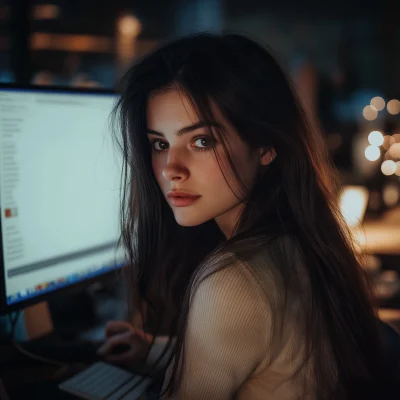 Brunette Girl at Office Desk