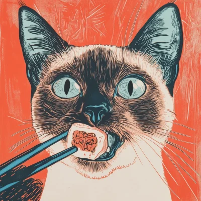 Siamese Cat with Sushi