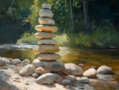 Balanced Stones by the Riverbank