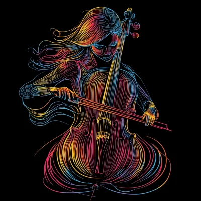 Colorful Line Art Cello Player