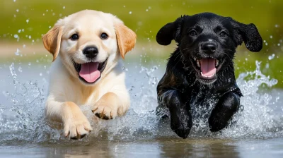 Puppies Playing in the Water