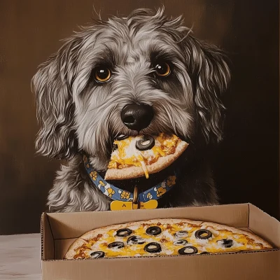 Sneaky Dog Eating Pizza