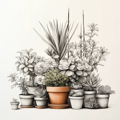 Intricate Plant Line Drawing