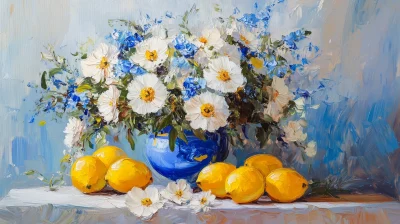 Bright Still Life with Lemons and Flowers