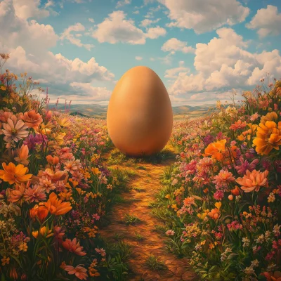 Vibrant Egg in Flower Field