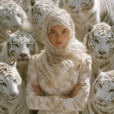 Woman in White Tiger Suit