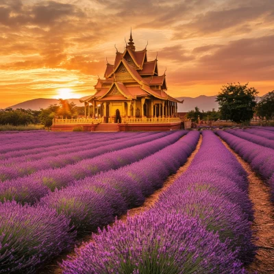 Buddhist Temple at Sunset