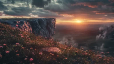 Cinematic Sunset Over Flower Fruit Mountain