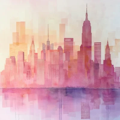 Pastel NYC Skyline Watercolor