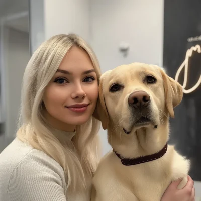 Blonde Labrador Chasing ATV