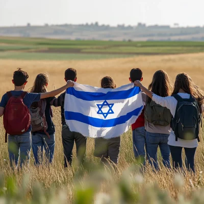 Young People Holding Hands with Flag