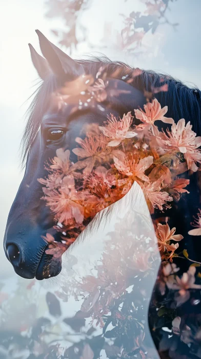 Double Exposure Horse and Flower