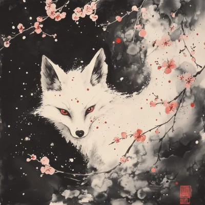 Ghostly Fox Among Blossoms