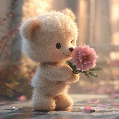 Teddy Bear Sniffing a Flower