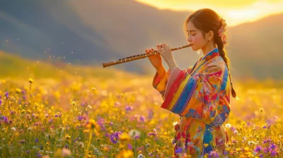 Tibetan Girl Playing Flute