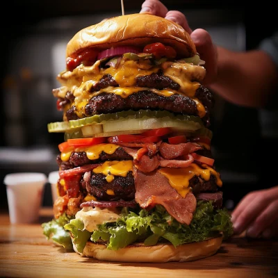 Elderly Person Enjoying a Giant Burger