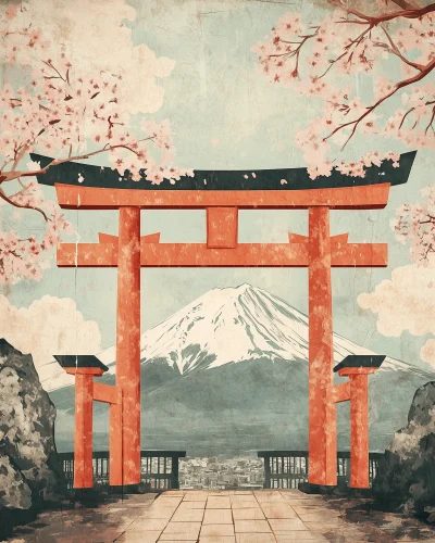 Vintage Travel Poster of City in Japan