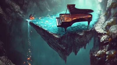 Floating Piano in Starry Lake