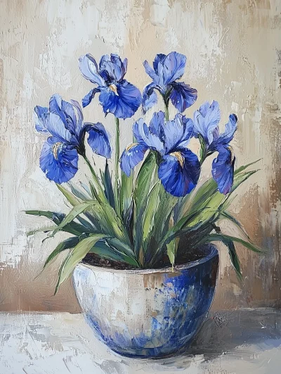 Blue Irises in a Pot