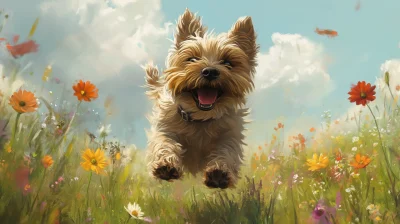 Shaggy Terrier in a Flower Field